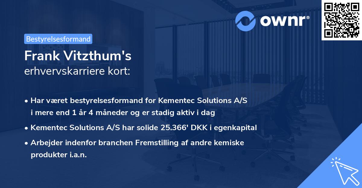 Frank Vitzthum's erhvervskarriere kort