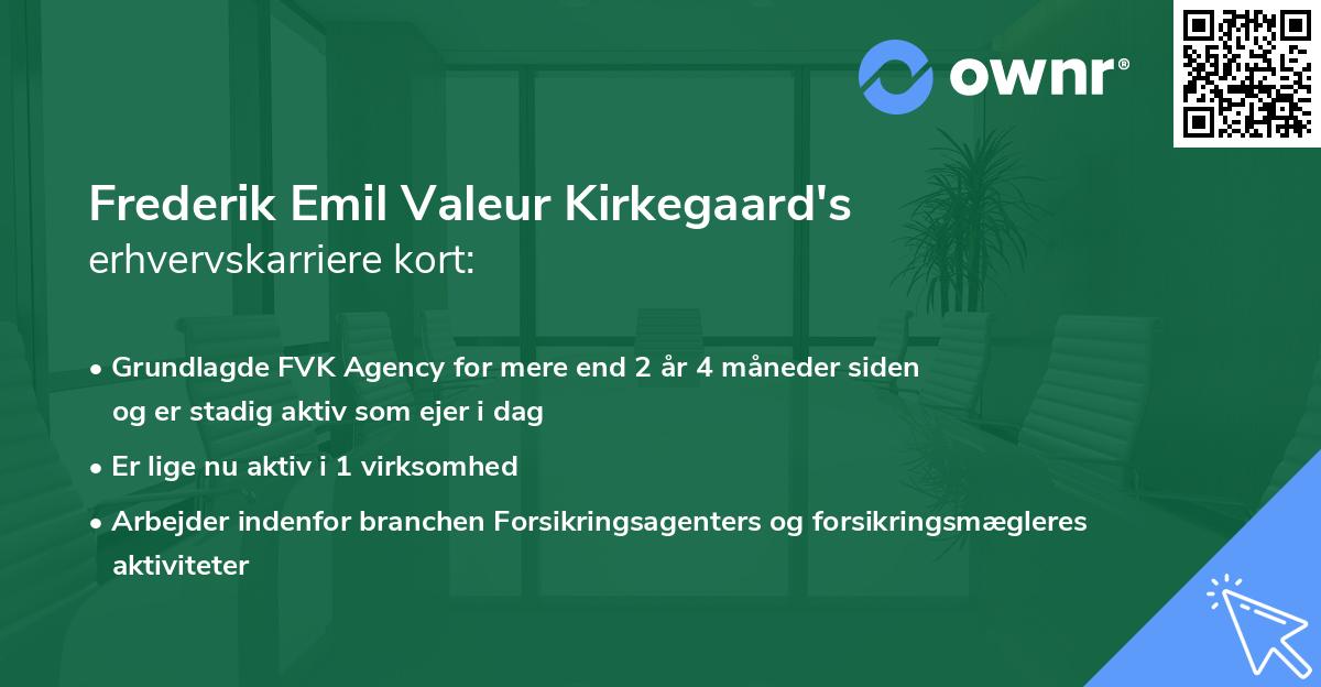 Frederik Emil Valeur Kirkegaard's erhvervskarriere kort