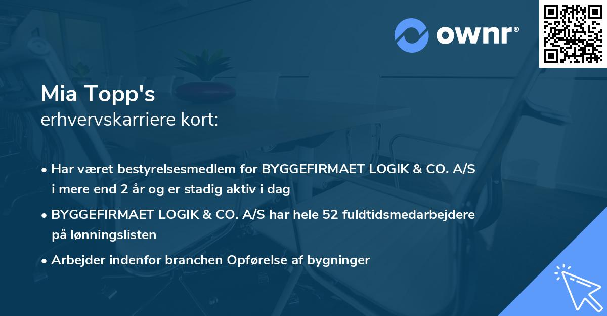 Mia Topp's erhvervskarriere kort