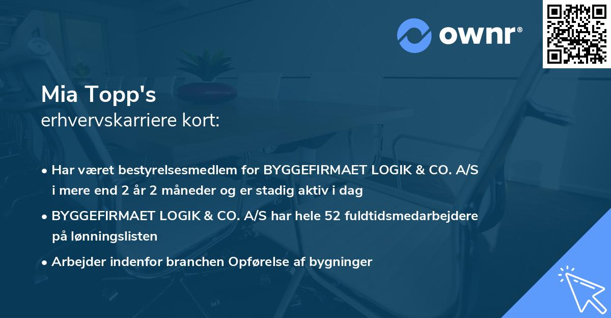 Mia Topp's erhvervskarriere kort