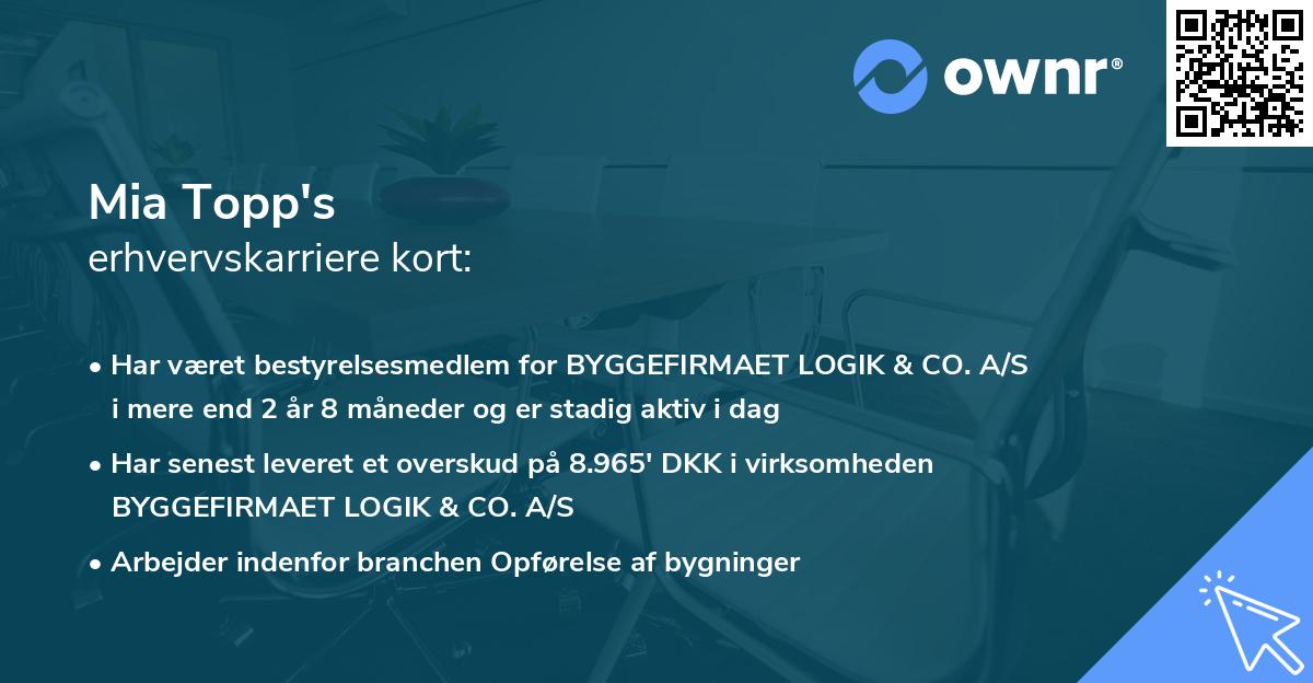 Mia Topp's erhvervskarriere kort