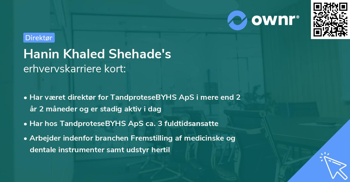 Hanin Khaled Shehade's erhvervskarriere kort