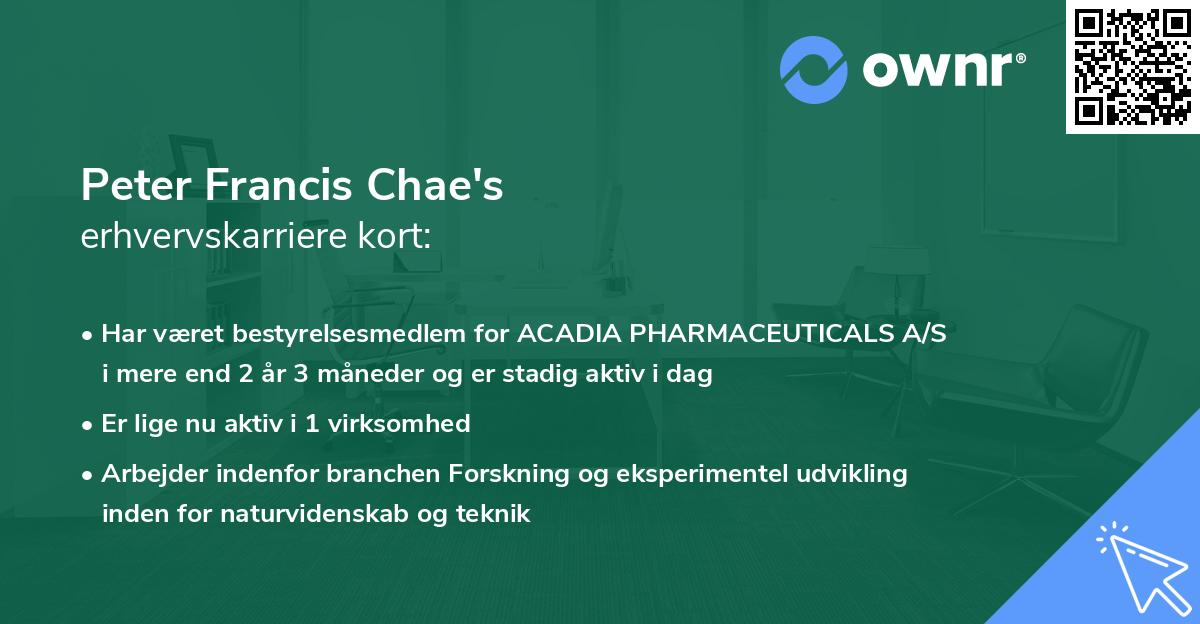 Peter Francis Chae's erhvervskarriere kort
