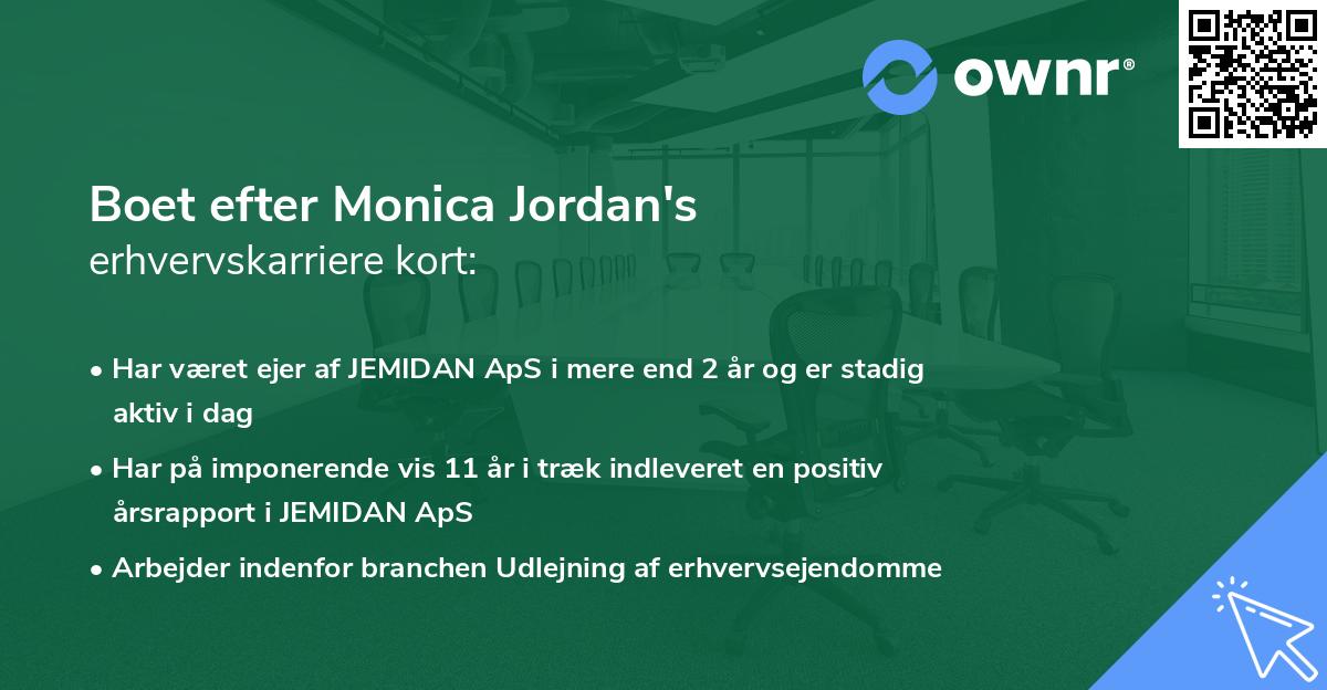 Boet efter Monica Jordan's erhvervskarriere kort