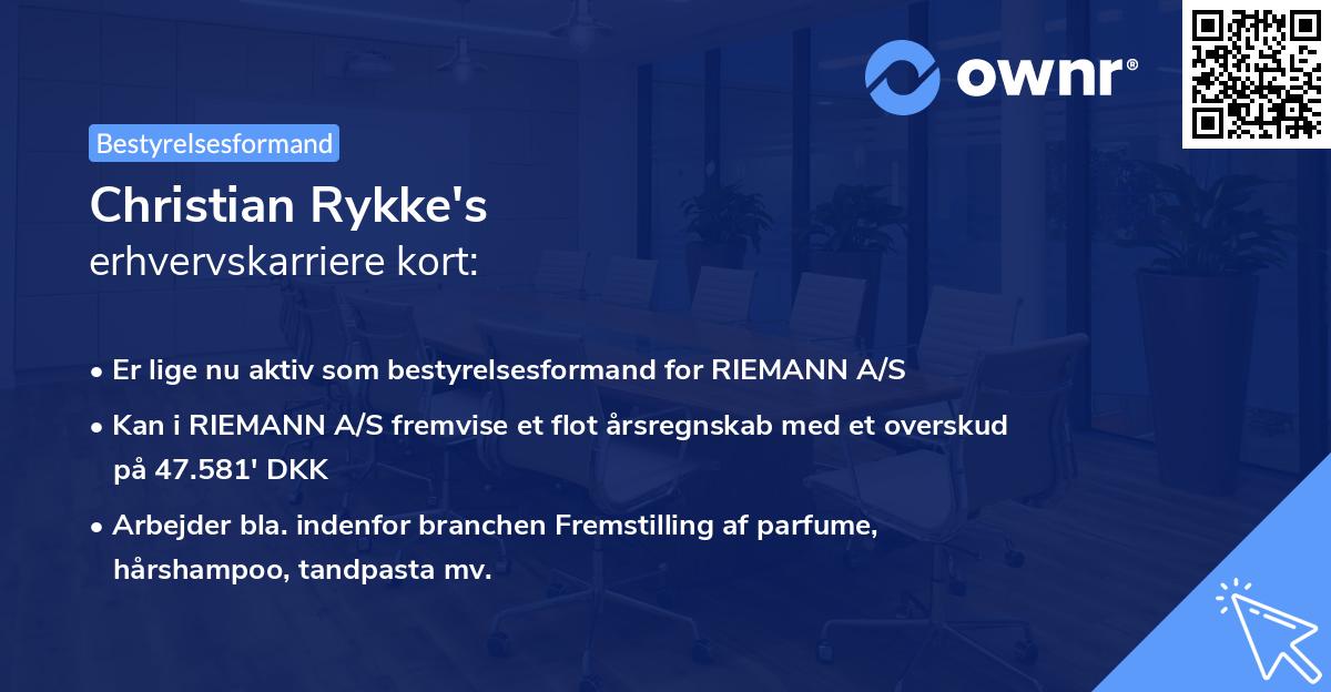 Christian Rykke's erhvervskarriere kort