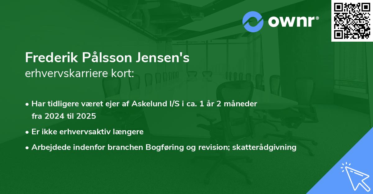 Frederik Pålsson Jensen's erhvervskarriere kort