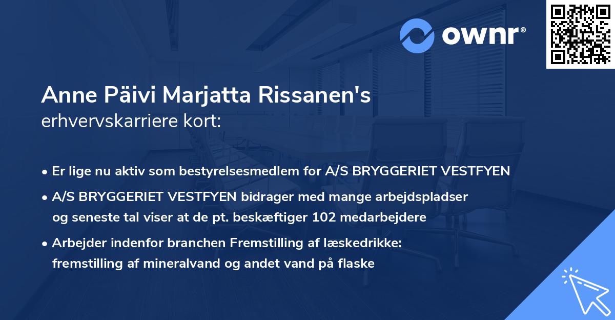 Anne Päivi Marjatta Rissanen's erhvervskarriere kort