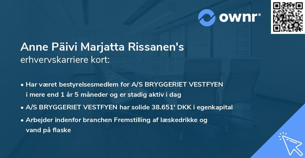Anne Päivi Marjatta Rissanen's erhvervskarriere kort