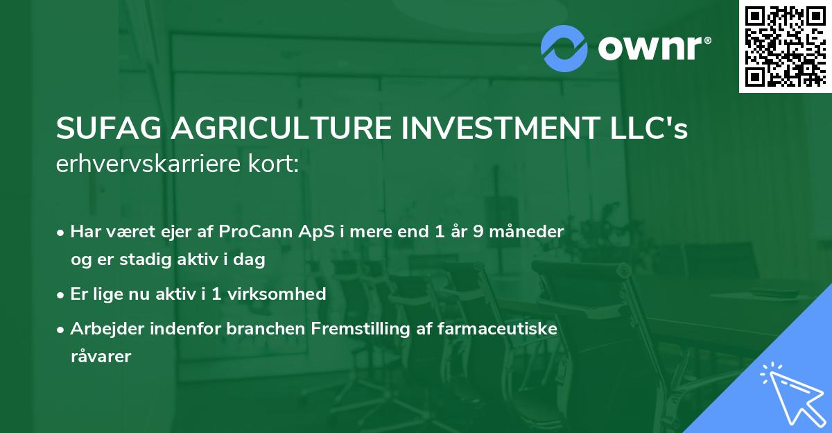 SUFAG AGRICULTURE INVESTMENT LLC's erhvervskarriere kort