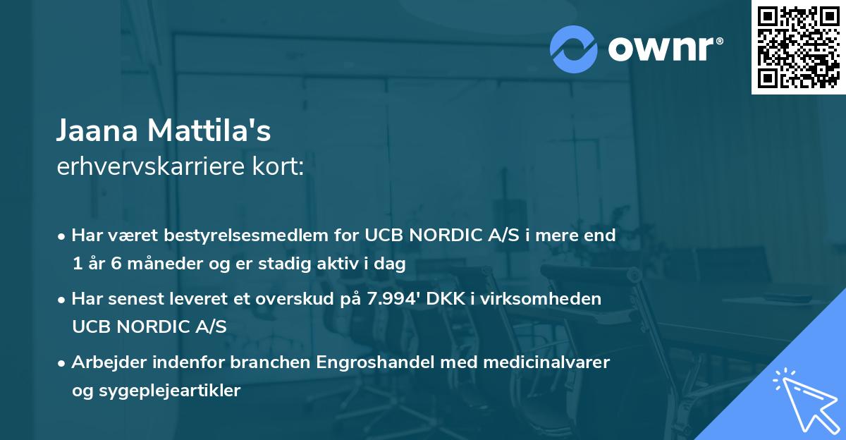 Jaana Mattila's erhvervskarriere kort