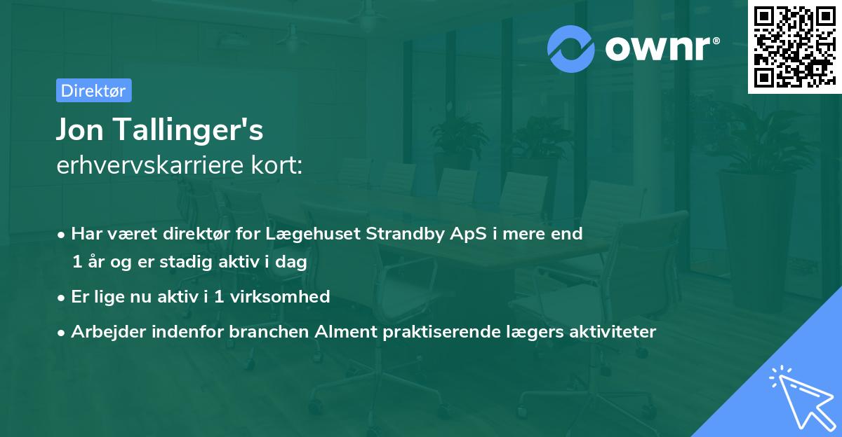 Jon Tallinger's erhvervskarriere kort