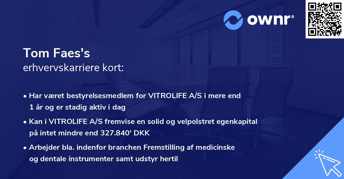 Tom Faes's erhvervskarriere kort