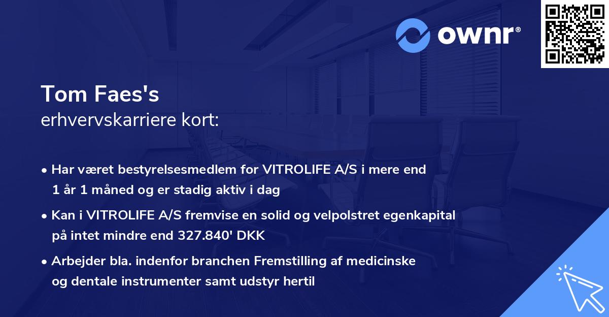 Tom Faes's erhvervskarriere kort