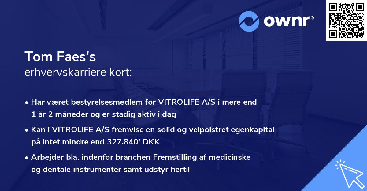 Tom Faes's erhvervskarriere kort