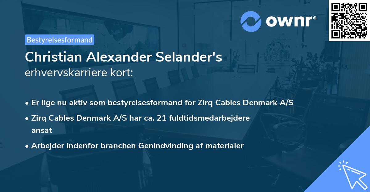 Christian Alexander Selander's erhvervskarriere kort