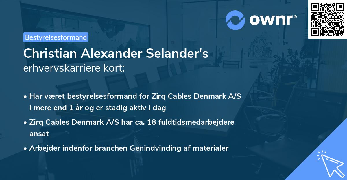 Christian Alexander Selander's erhvervskarriere kort