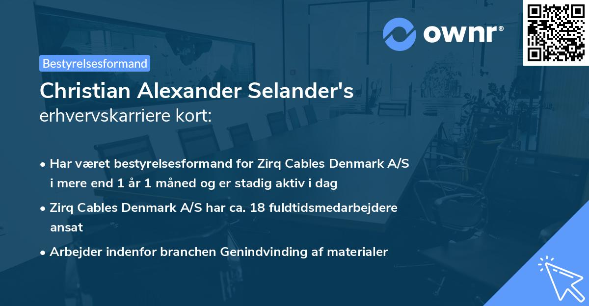 Christian Alexander Selander's erhvervskarriere kort
