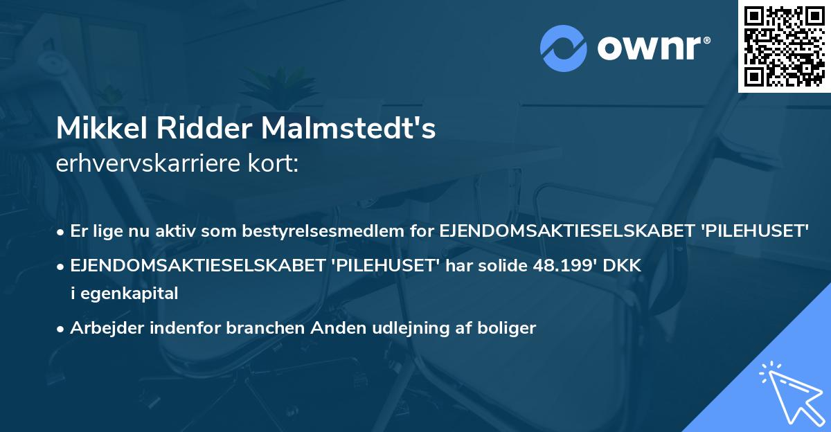 Mikkel Ridder Malmstedt's erhvervskarriere kort