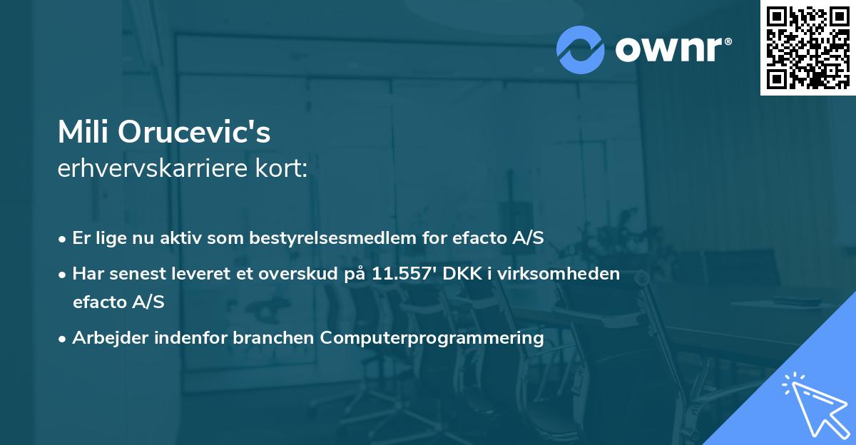 Mili Orucevic's erhvervskarriere kort