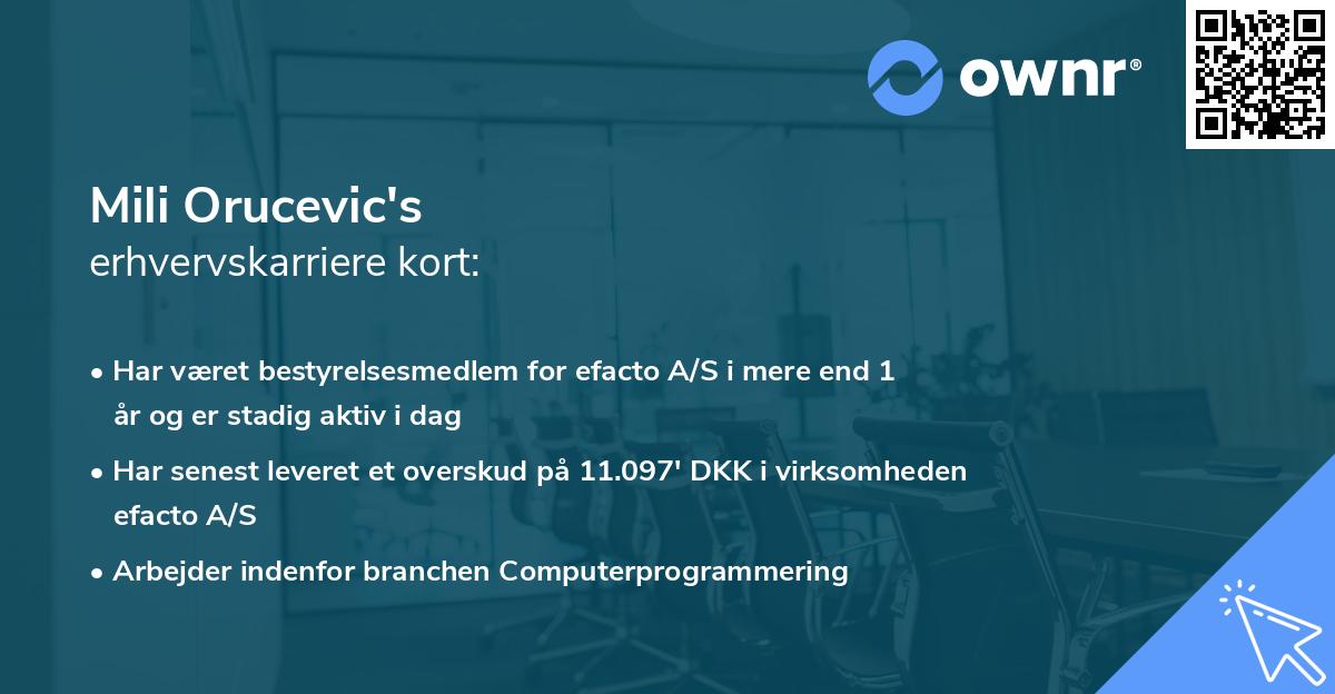 Mili Orucevic's erhvervskarriere kort