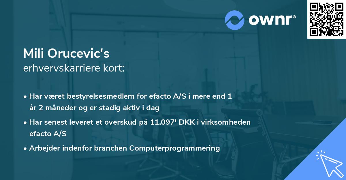 Mili Orucevic's erhvervskarriere kort