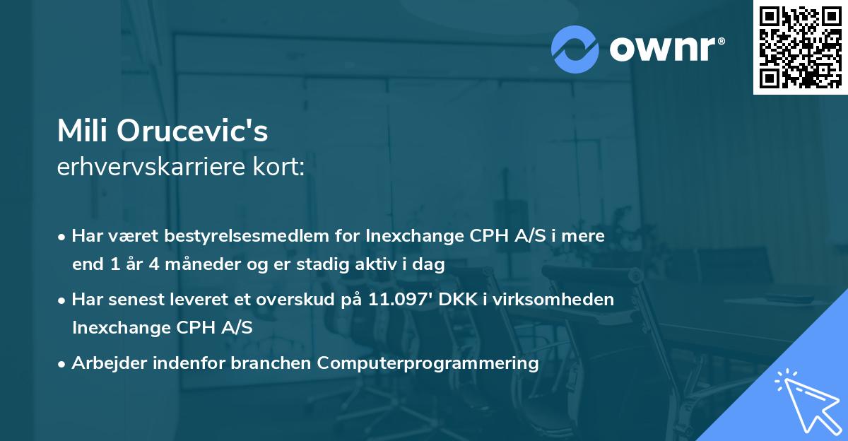 Mili Orucevic's erhvervskarriere kort