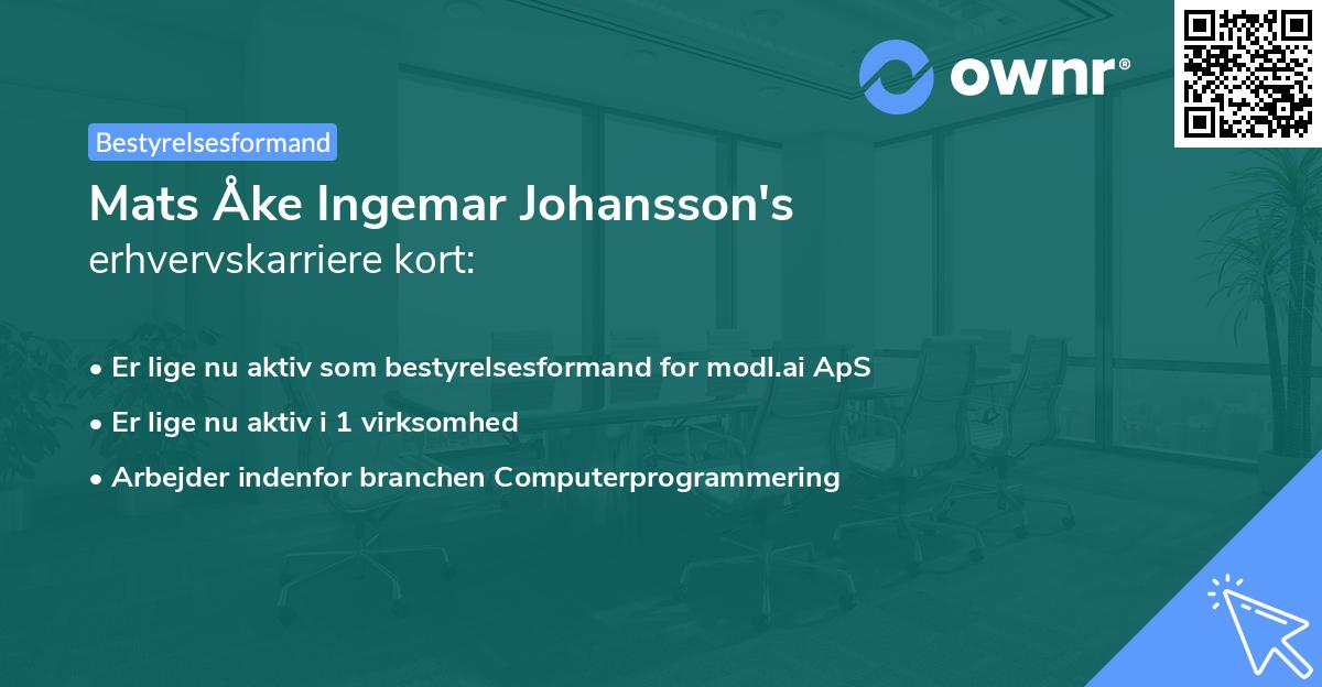 Mats Åke Ingemar Johansson's erhvervskarriere kort