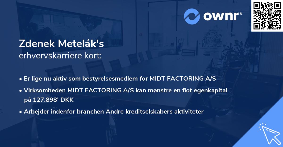 Zdenek Metelák's erhvervskarriere kort