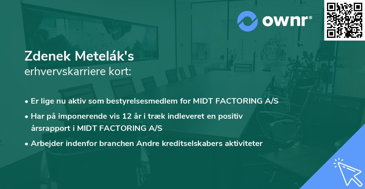 Zdenek Metelák's erhvervskarriere kort