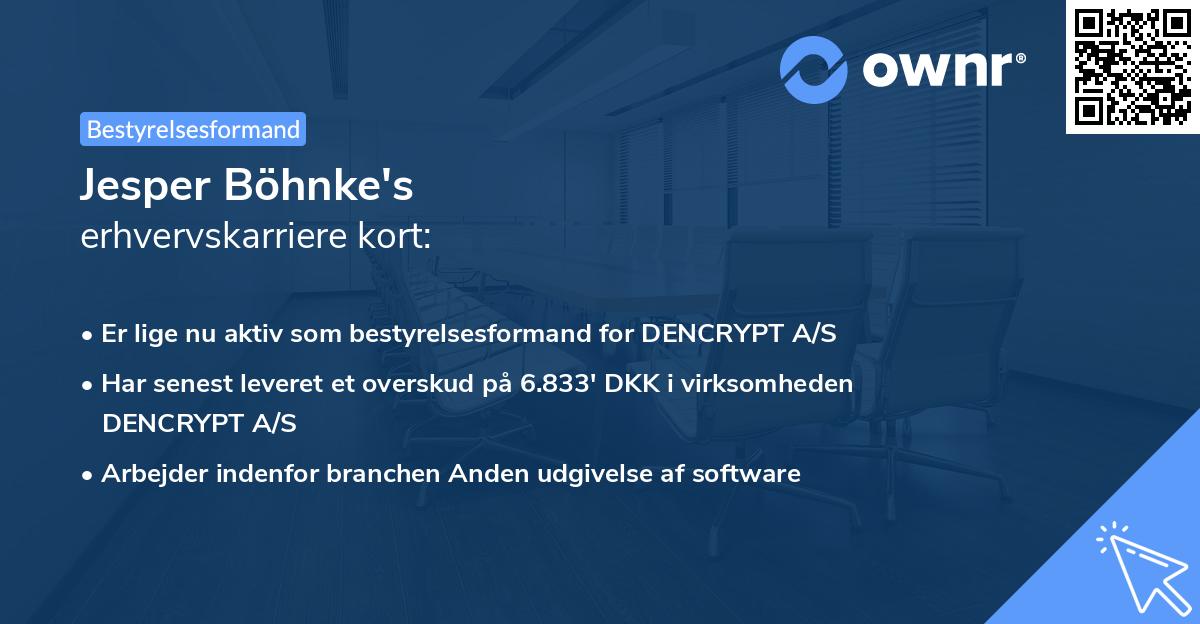 Jesper Böhnke's erhvervskarriere kort