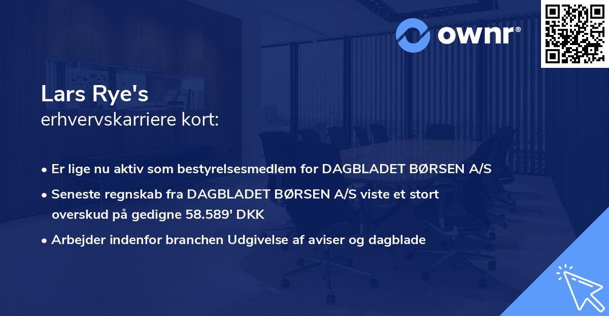 Lars Rye's erhvervskarriere kort