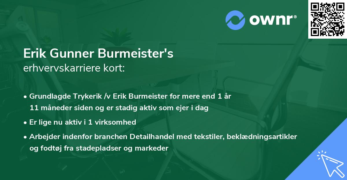 Erik Gunner Burmeister's erhvervskarriere kort