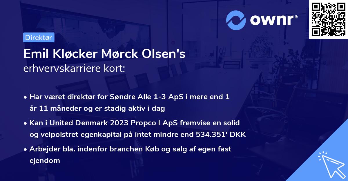 Emil Kløcker Mørck Olsen's erhvervskarriere kort
