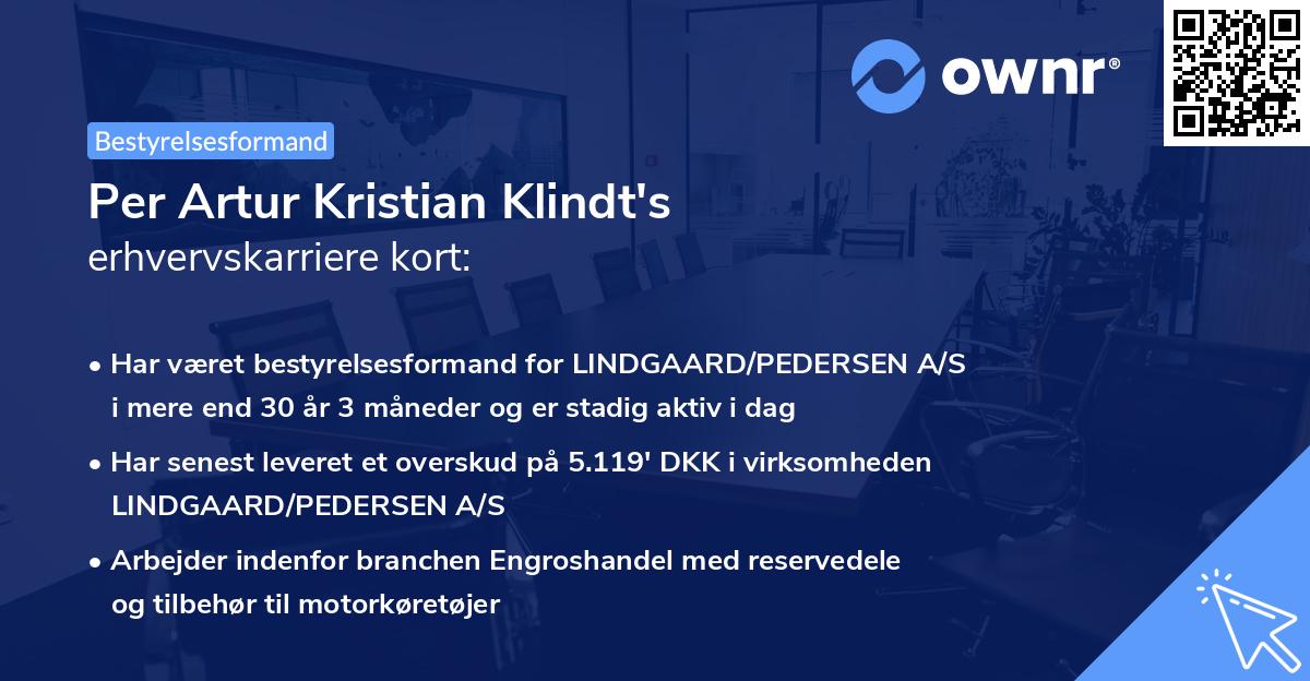 Per Artur Kristian Klindt's erhvervskarriere kort