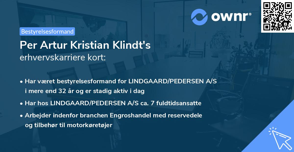 Per Artur Kristian Klindt's erhvervskarriere kort