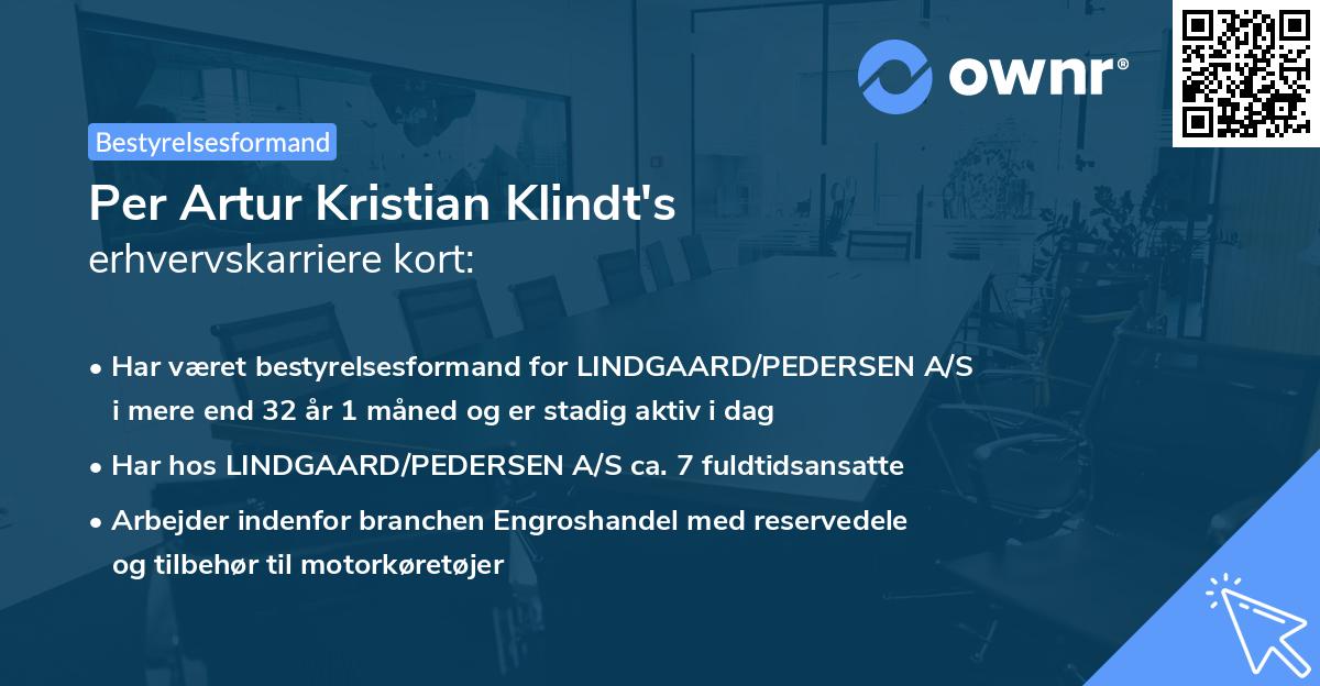 Per Artur Kristian Klindt's erhvervskarriere kort