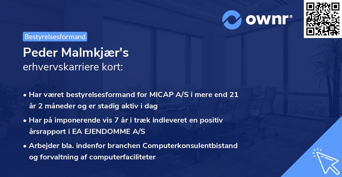 Peder Malmkjær's erhvervskarriere kort