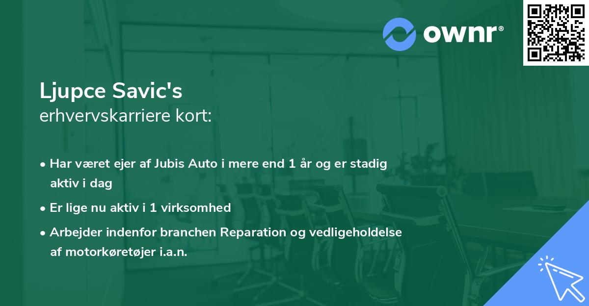 Ljupce Savic's erhvervskarriere kort
