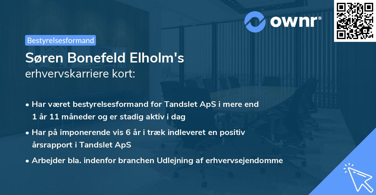 Søren Bonefeld Elholm's erhvervskarriere kort