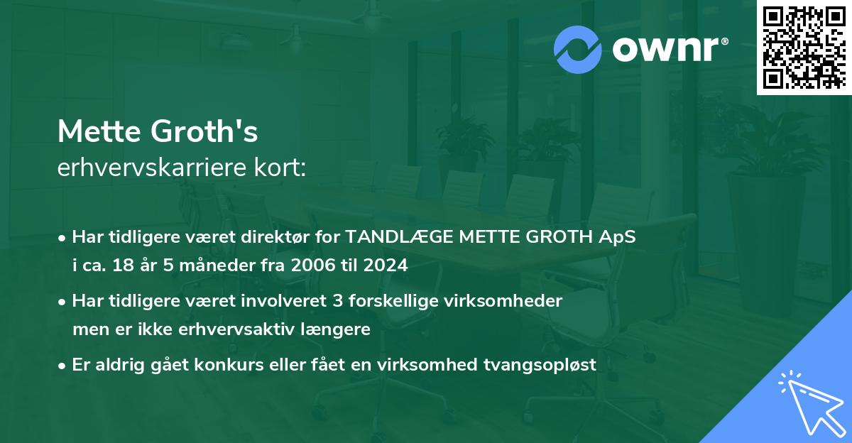 Mette Groth's erhvervskarriere kort