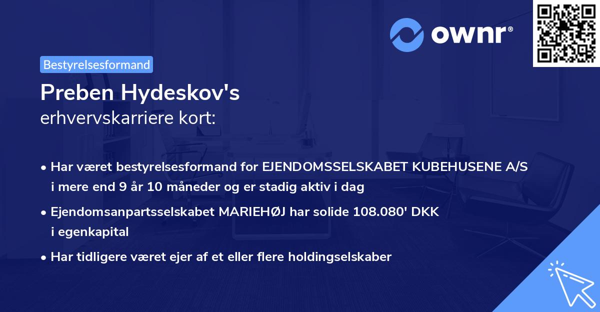 Preben Hydeskov's erhvervskarriere kort