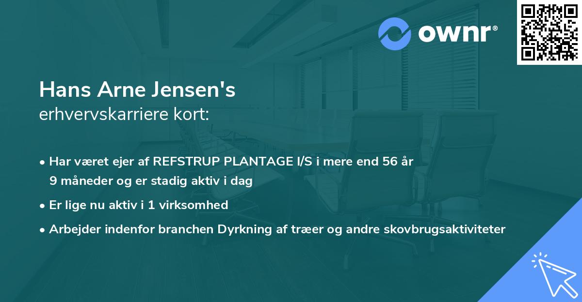 Hans Arne Jensen's erhvervskarriere kort