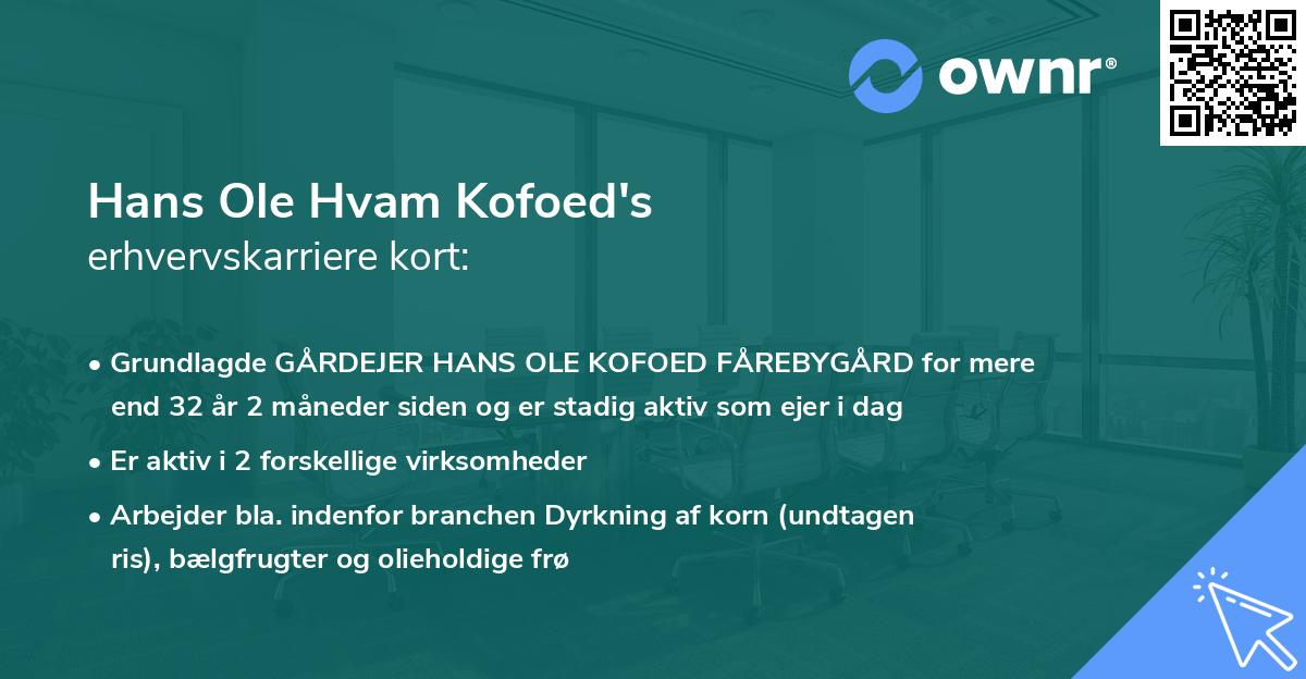 Hans Ole Hvam Kofoed's erhvervskarriere kort