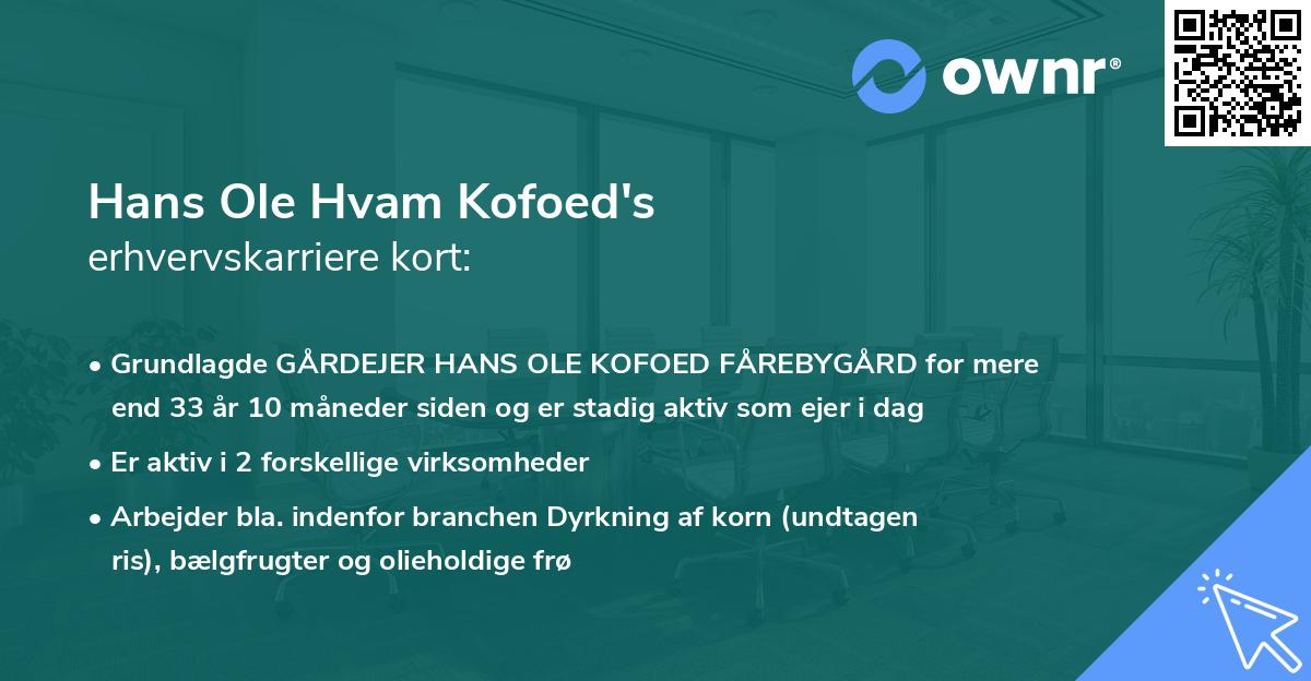 Hans Ole Hvam Kofoed's erhvervskarriere kort