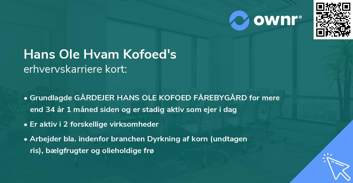 Hans Ole Hvam Kofoed's erhvervskarriere kort