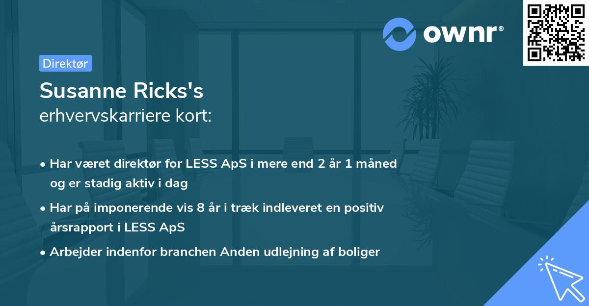 Susanne Ricks's erhvervskarriere kort