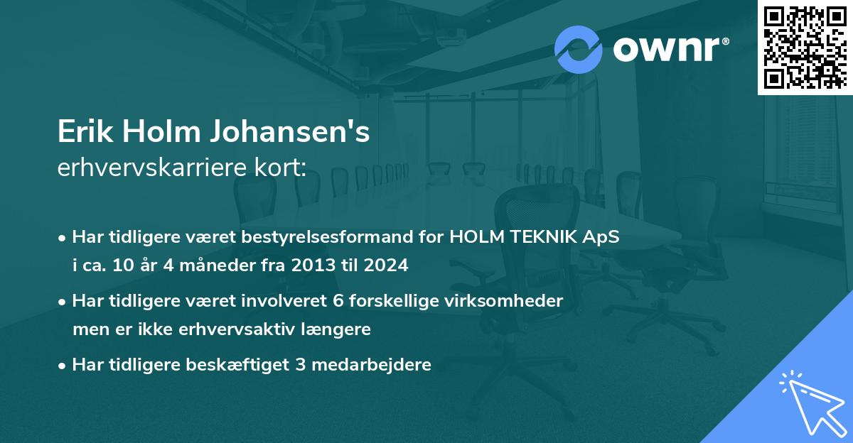 Erik Holm Johansen's erhvervskarriere kort