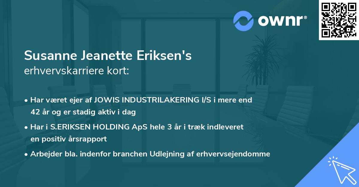Susanne Jeanette Eriksen's erhvervskarriere kort