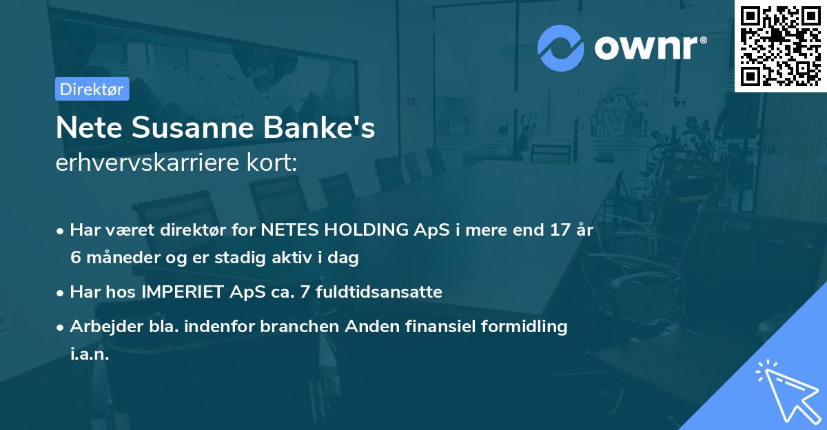 Nete Susanne Banke's erhvervskarriere kort