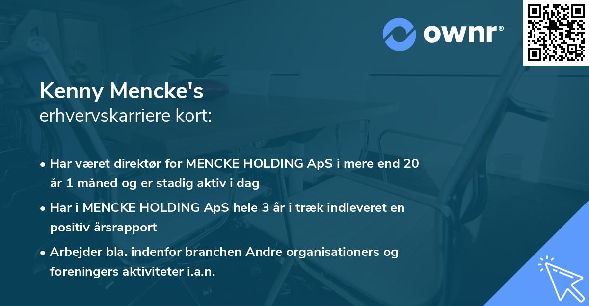 Kenny Mencke's erhvervskarriere kort